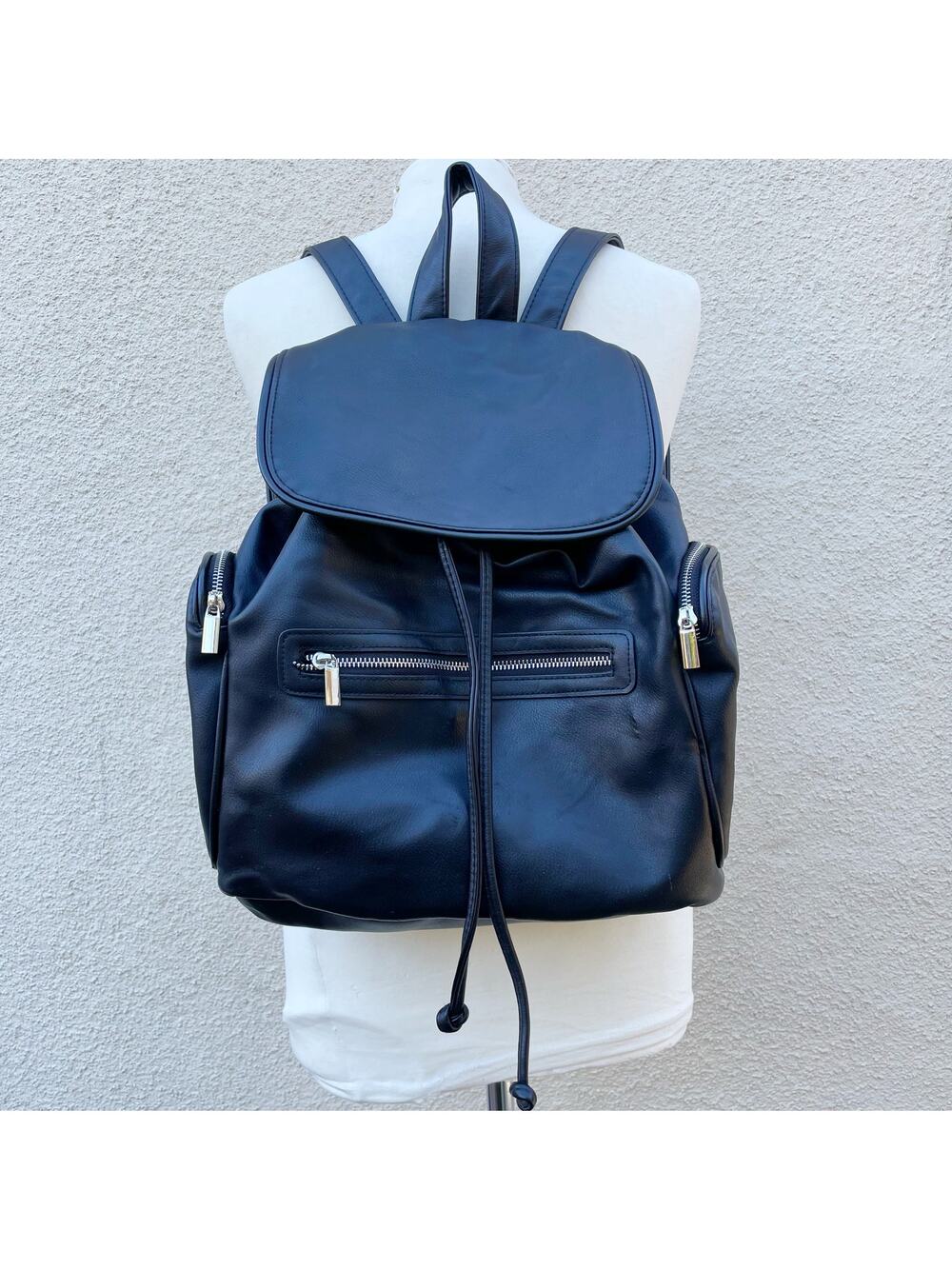 Wild Fable Target Black Faux Leather Backpack Drawstring Flap Closure
